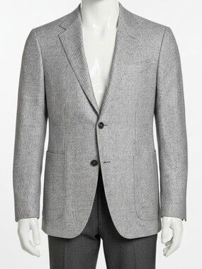 Zegna Men's Silver Cashmere Check Natural Sport Coat Suit Jacket Size 58R